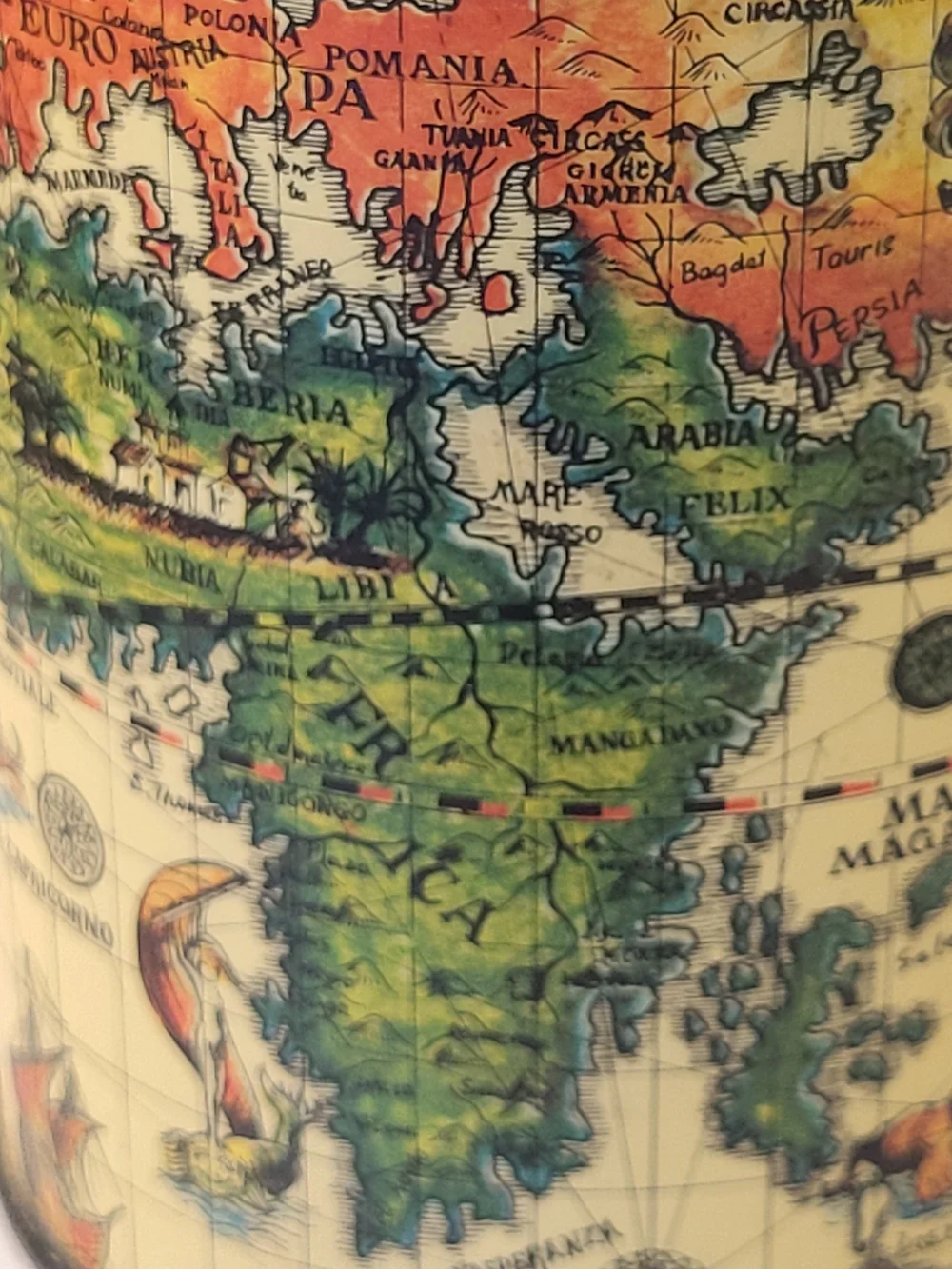 Mid-Century Tin Litho Old World Map 2pc Desk Set Japan